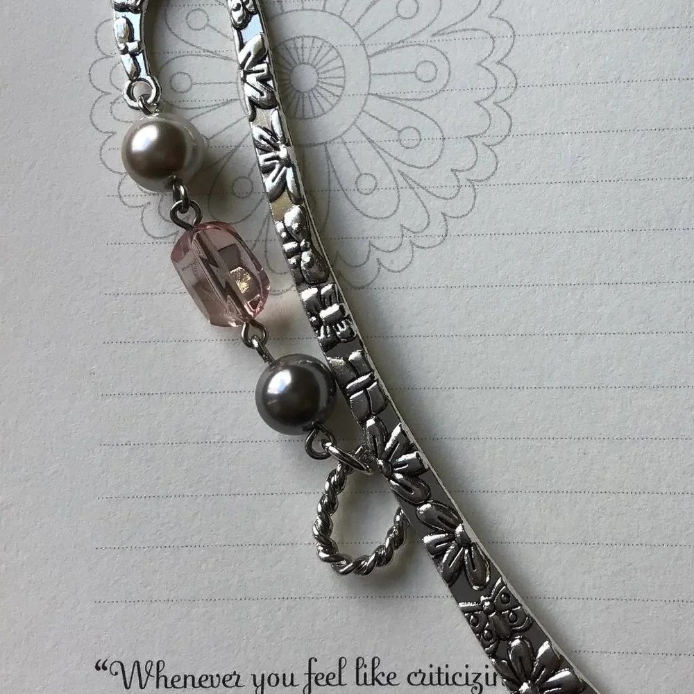 Tibetan Metal‎ Sun, Stars, and Flowers Beaded Hook Bookmark